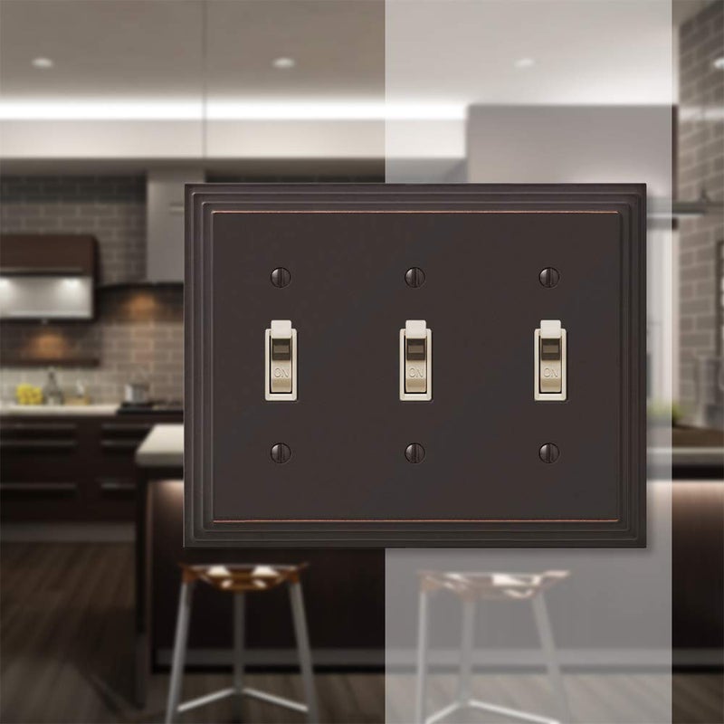 Amerelle Steps Triple Toggle Cast Metal Wallplate In Aged Bronze - Image 3